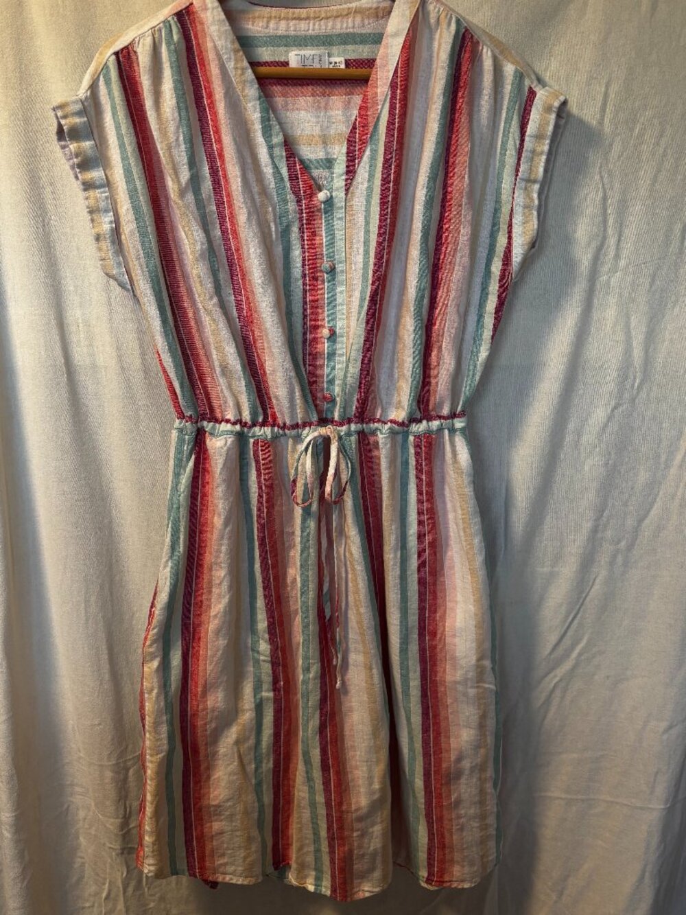 Time and Tru Teal and Pink Striped Midi Dress